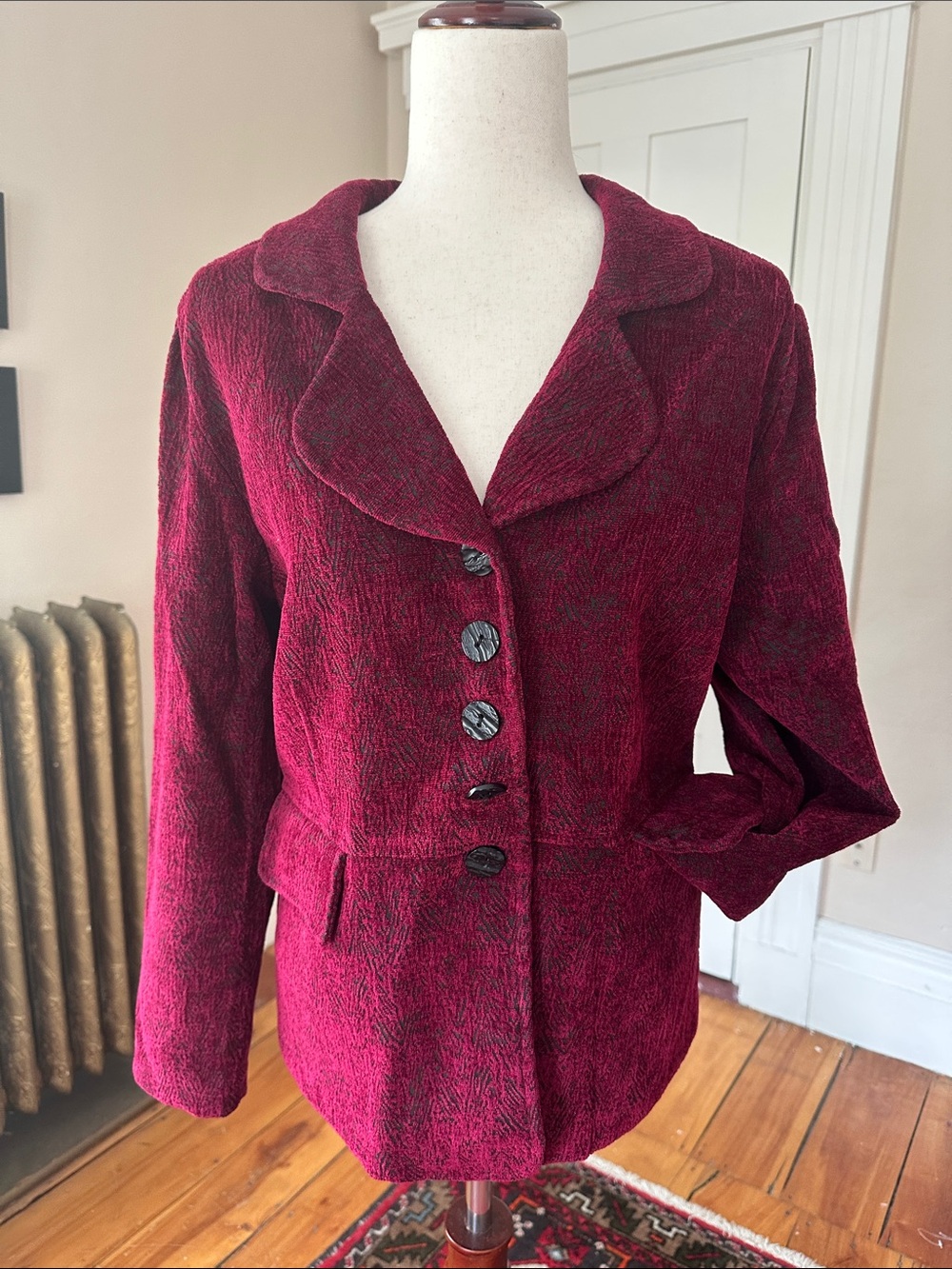 Burgundy Red Velvet Peplum Women's Blazer